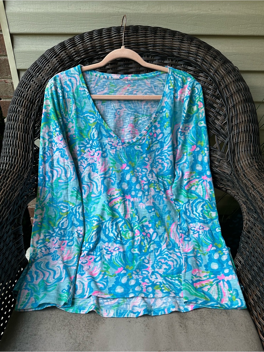 Lilly Pulitzer Etta Long Sleeve Top Blue Ibiza Aqua La Vista L